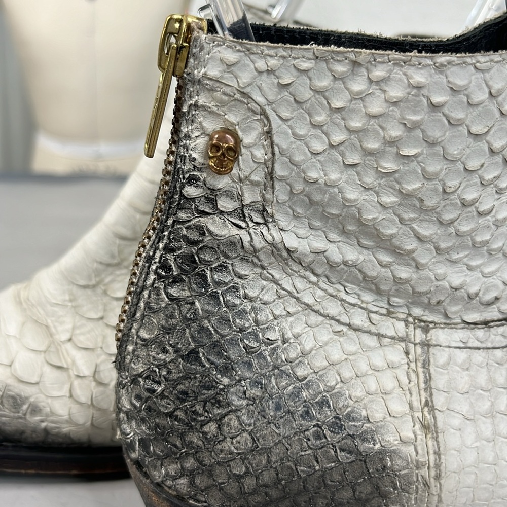 Zadig & Voltaire Teddy Flake White Leather Snake Print Zip Ankle Booties Boots - Picture 2 of 9